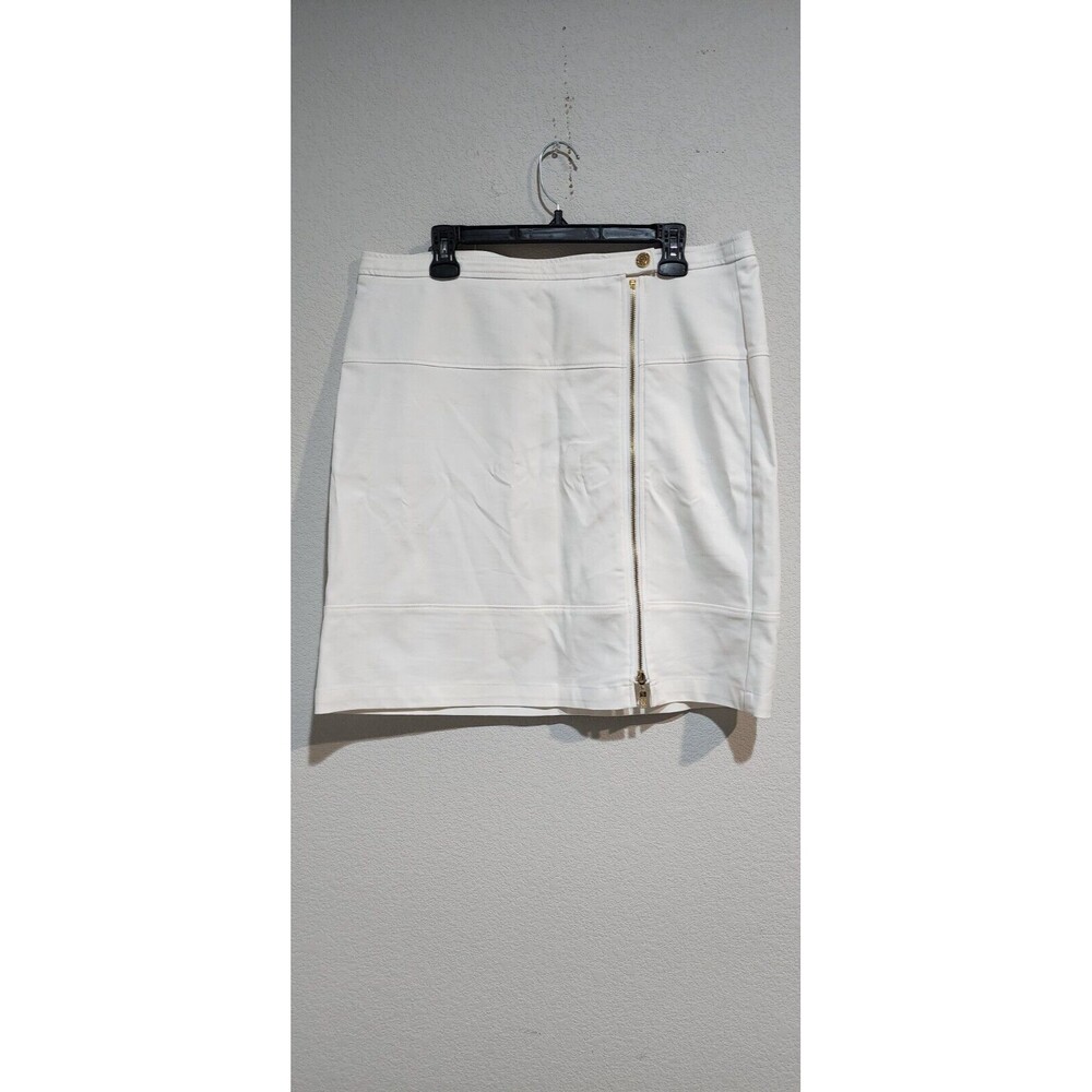 Anne Klein White Washable Gold Highlighted Skirt Sz 12